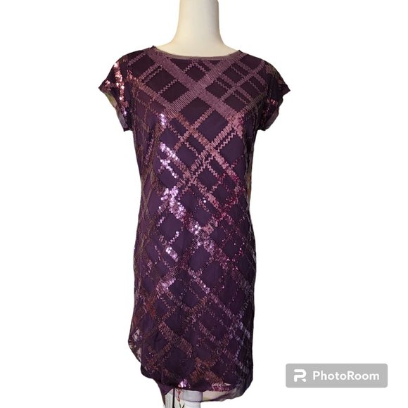 #027. NWT Purple Sequin & Mesh Mini Dress-Vince Camuto - Picture 1 of 7